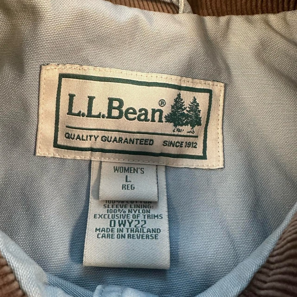 L.L. Bean Women’s‎ Light Blue Corduroy Collar Insulated Jacket Size Large - Picture 3 of 8